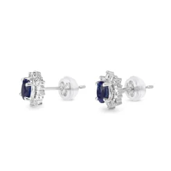 Platinum Sapphire and Diamond Halo Earrings