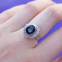 Platinum Sapphire and Diamond Ballerina Style Ring