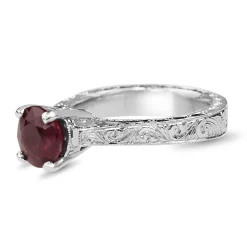 Platinum Treated Ruby Vintage Style Etched Solitaire Ring
