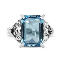 Platinum Vintage Aquamarine and Diamond Ring