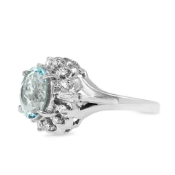 Platinum Vintage Aquamarine and Diamond Cluster Ring