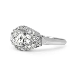Platinum Vintage Cushion and Carre Cut Diamond Ring