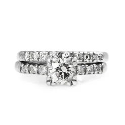 Platinum Vintage Diamond Solitaire Ring With Matching Wedding Band - Ring Set