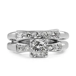 Platinum Vintage Old and Single Cut Diamond Ring Set