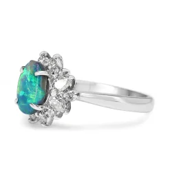 Platinum Vintage Opal and Diamond Cluster Ring