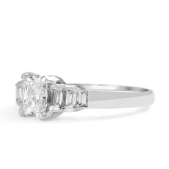 Platinum Vintage Radiant and Baguette Diamond Ring