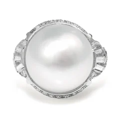Platinum Vintage South Sea 14mm Pearl and Diamond Ring