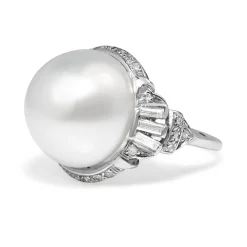 Platinum Vintage South Sea 14mm Pearl and Diamond Ring