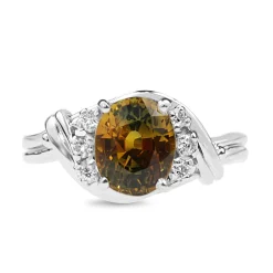 Platinum Yellow / Green Parti Sapphire and Diamond Vintage Ring